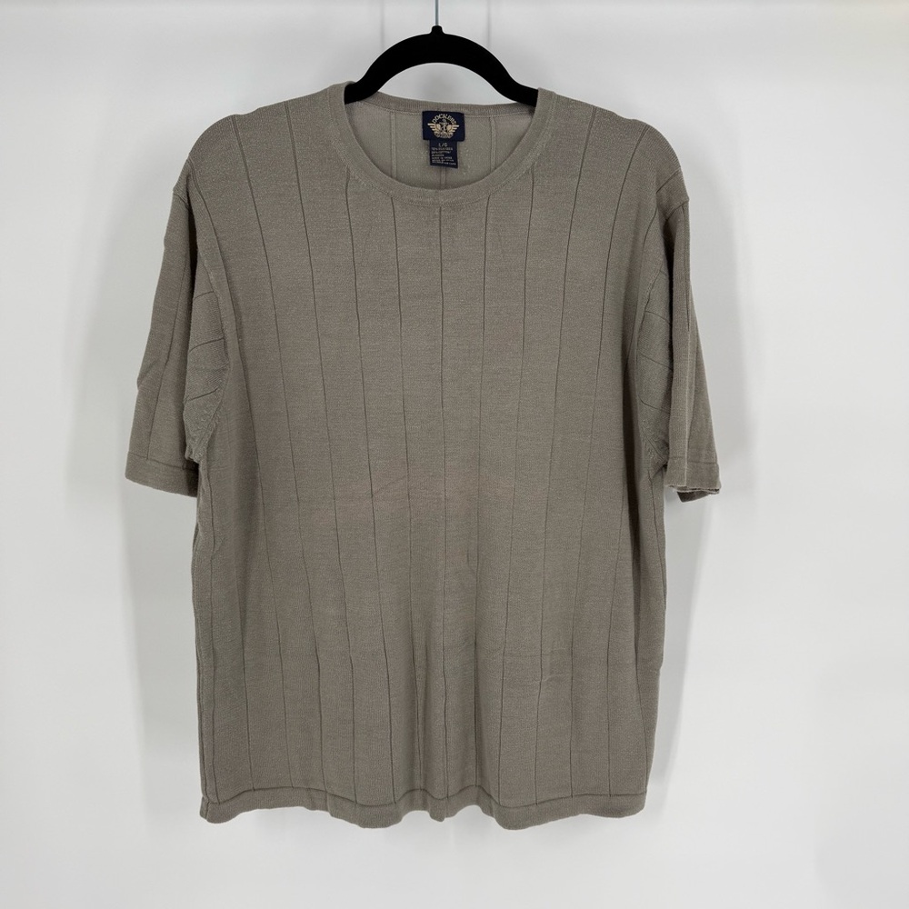 Dockers Ribbed Silk Blend Short Sleeve Sweater Knit Crewneck Minimalist Large